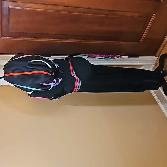 VINTAGE DRESS PUFFY SHOULDERS 5/6 BLACK MULTI-COLORED ONE OF A KIND - Picture 7 of 10